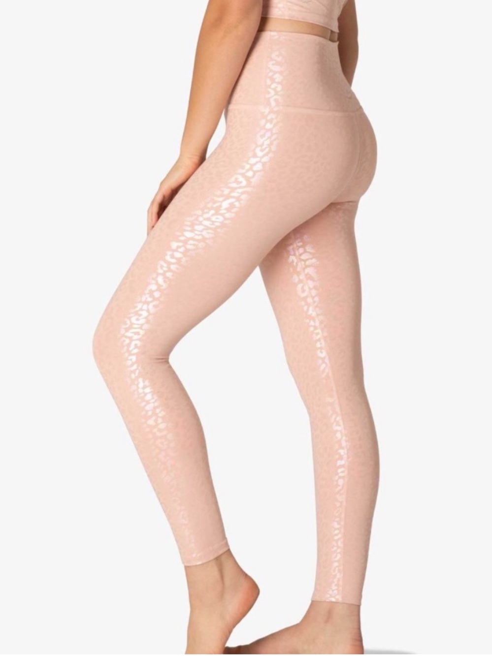 Beyond Yoga Blush Pink High-Rise Glossy Leopard Leggings